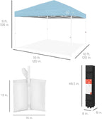 Best Choice Products 10x10ft 1-Person Setup Pop Up Canopy Tent Instant Portable Shelter w/ 1-Button Push, Case, 4 Weight Bags - French Blue/White