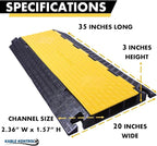 Kable Kontrol Atlas Cable Protector Wire Ramp - 3 Channel Bulk Wholesale Pallet - 20 Pcs - 35” Long Black & Yellow - 24000 Lbs Load Capacity - Rubber Speed Bump Wire Protector Cord Cover - CP9973