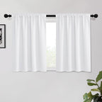 KGORGE White Kitchen Curtains 45 inch Length, Privacy Room Darkening Drapes Thermal Insulation Noise Reducing Curtains for Kids Room, Back Tab Rod Pocket, W34 x L45 inches, 2 Panels