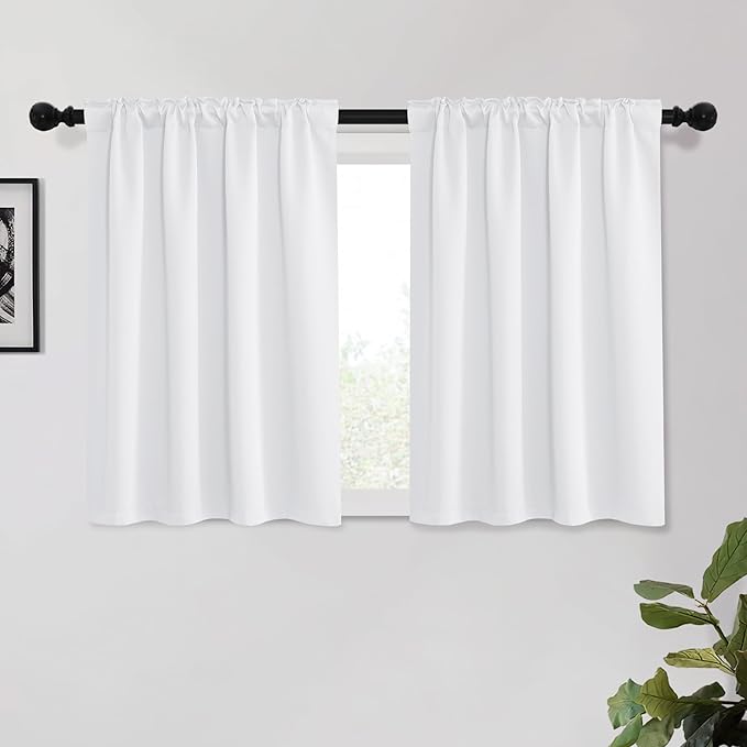 KGORGE 45 inch Curtains for Small Window, Privacy Room Darkening Drapes Thermal Insulation Noise Reducing Curtains for Living Room Kitchen, Rod Pocket, W52 x L45 inches, White, 2 Panels