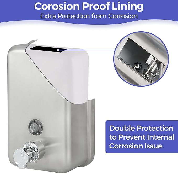 Stainless Steel Foam Hand Soap Dispenser, 1100ml / 37oz Wall Mount Foaming Soap Dispenser with Improved Premium Non-Leak Pump and Corrosion-Proof Liner for Commercial and Residential Use