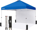 CROWN SHADES 10x10 Pop Up Canopy with 1 Side Wall - Beach Tent with One Push Setup - Outdoor Sun Shade for Events, Parties, Camping - Gazebo with STO-N-Go Cover Bag (Blue)