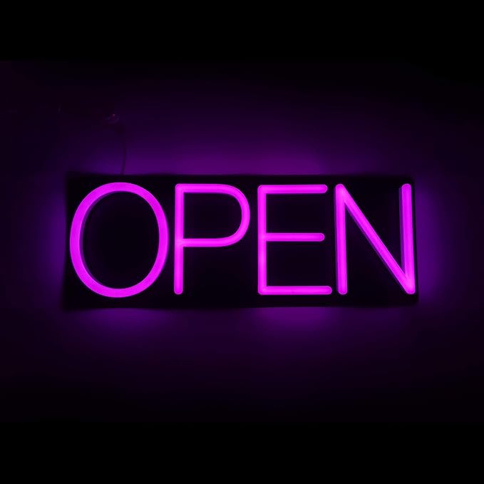 HiNeon Pink Neon Open Sign 20inx7in LED Open Sign w/Remote Controller, Electric Light Up Open Sign for Business Store, w/Hanging Chain for Shop Windows, Direct Plug-In w/ 12V Power Adapter