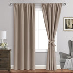 JIUZHEN Blackout Curtains for Bedroom - Thermal Insulated Room Darkening Noise Reducing, 42 x 96 Inch Length Curtains for Living Room, Set of 2 Panels with Tiebacks, Camel