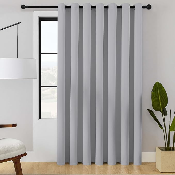 ChrisDowa Room Divider Curtain 96 Inches Long, Wide Blackout Sliding Door Curtain for Bedroom, Room Darkening Privacy Window Curtain for Patio Door (1 Panel Set, Light Grey, 100 x 96 Inch)