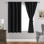 JIUZHEN Blackout Curtains for Bedroom– Thermal Insulated,Noise Reducing Room Darkening Privacy Rod Pocket Drapes for Living Room, Set of 2 Panels with Tiebacks, 42 x 54 inch Long, Black