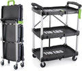 FUTURELAB Portable Folding Service Cart - 3 Tier 330LBS Capacity - Rolling Utility Cart Foldable with Wheels for Warehouse Home Workshops Garages Restaurants Offices (Green)