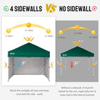 CROWN SHADES 10X10 Comercial Instant Canopy Pop Up Tent with Center Lock, 300D Fabric, 4 Sidewalls, Sto'N Go Bag, Forest Green