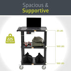 Pearington 3-Shelf Mobile Utility Cart with 3 Outlets and 8' Cord, Heavy-Duty Service Cart for Offices and Warehouses with 3 Shelves, Black