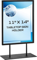 Zhengmy Tabletop Sign Holder with Flat Base Double Sided Countertop Sign Holder Desktop Display Stand Metal Poster Display Stand for Office Store Restaurant Hotels, Black (11" X 14",Vertical,1 Pcs)