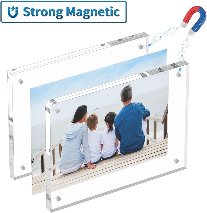 AITEE 3.5x5 Acrylic Picture Frames 3 Pack, 20% Thicker Block, Clear Picture Frames Freestanding Double Sided Magnetic Acrylic Lucite Frameless Transparent Square Frame Gift for Desktop Display