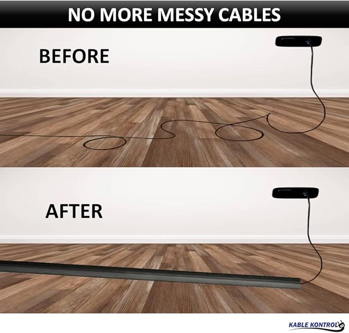Kable Kontrol Floor Cord Cover kit - 6 Feet Long Tan Plastic Cable Protector, Hides Cords and Conceals Wires, for Extension Cord Cable Management, Channel Size 0.75” W x 0.43” H
