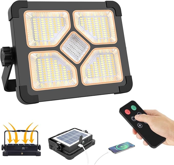 ERAY Rechargeable LED Work Light with Remote Control,15000mAh Battery 10000 LM Worklight, Portable Solar Camping Lights, IP66 4 Lighting Modes Work Lights for Outdoor Emergency Building Car Repairing
