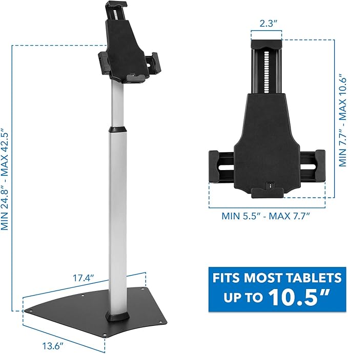 Mount-It! iPad Kiosk Stand, Anti-Theft Floor Stand with Lock, Height Adjustable Universal Tablet Kiosk for 7.9–11 Inch Tablets, Secure Commercial Tablet Stand for Retail & Business
