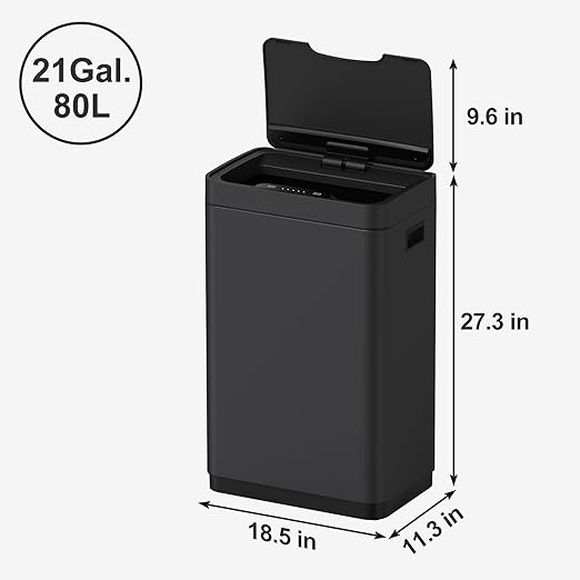 Mbillion Automatic Touchless 21 Gallon Motion Sensor Trash Can Stainless Steel Smart Trash Cans with Lid Rectangular Garbage Can for Kitchen Bedroom Home Office Black