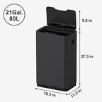 Mbillion Automatic Touchless 21 Gallon Motion Sensor Trash Can Stainless Steel Smart Trash Cans with Lid Rectangular Garbage Can for Kitchen Bedroom Home Office Black