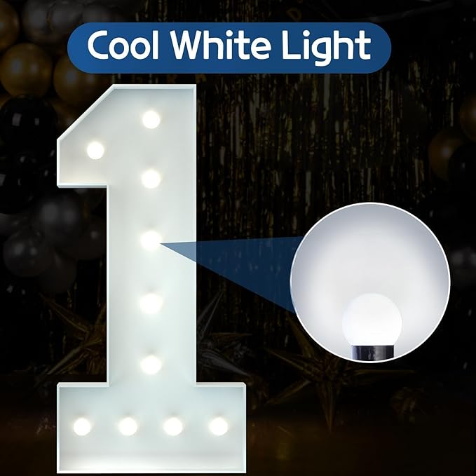 Marquee Numbers 4 Feet Tall Big Light Up Numbers First 1st 21st Wild One Happy Birthday Decorations White Anniversary Party Decor Large Cardboard Prop Backdrop Sign 1