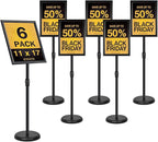 Adjustable Sign Stand for Display, Pedestal Floor Signage Stand Holder with Heavy Duty Base, for Outdoor or Indoor Advertising (11 x 17, Black, 6Pack)