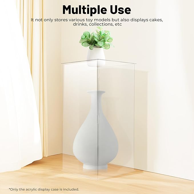 Acrylic Display Stand, 12 x 12 x 24 Inch Display Cube Pedestal, Clear Plastic Box for Centerpieces, Countertop Collectibles Case for Wedding Birthday Party Living Room Bedroom Study Decoration