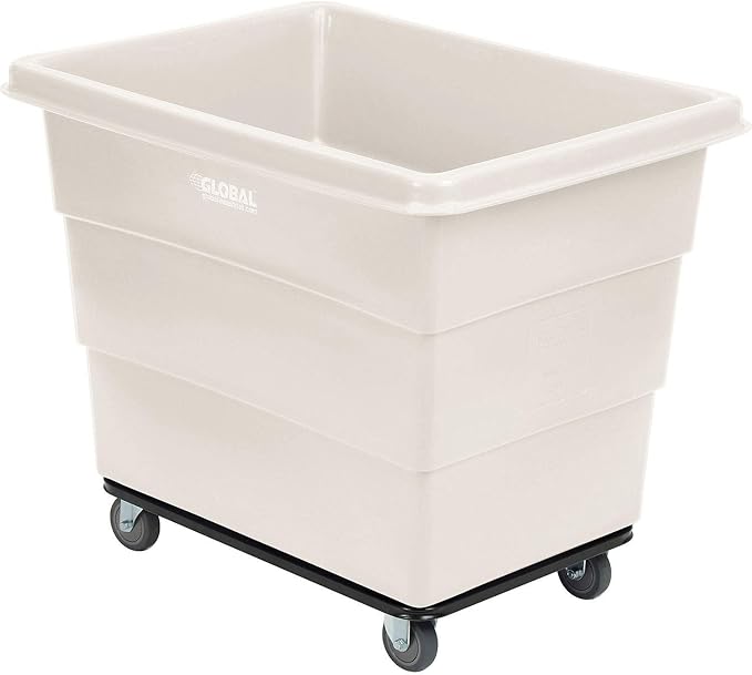 Global Industrial 12 Bushel Plastic Bulk Box Truck, Steel Chassis Base, 1000 lbs. Capacity, 4" Non-Maring Rubber Casters, White, 38-2/5"L x 28-9/10"W x 33" H