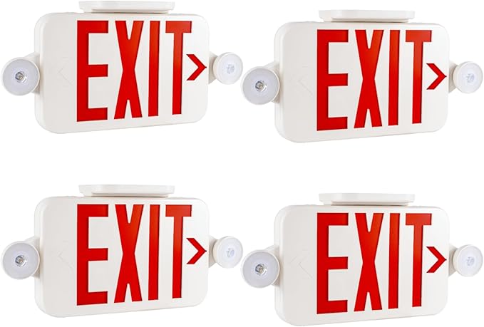 Gruenlich LED Exit Sign Combo with Emergency Lights, Adjustable Heads and Double Sided, Battery Backup, UL 924 Qualified, AC 120-277V, Commercial Emergency Exit Light for Business- 4 Pack
