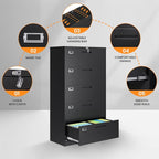5 Drawer File Cabinets for Home Office, Metal Filing Cabinet with Lock, Black Locking File Caninet Five Drawer, Office Storage Caninets Steel Cabnet for Letter/Legal/A4/F4-Assembly Required