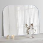 Modern Large Wall Mirror, Modern Mantel Minimalist Home Decor, Brushed Silver Metal Framed Arched Mirror for Living Room, Bedroom, Fireplace, Mantle, Entryway, Bathroom, 36" x 24", Silver