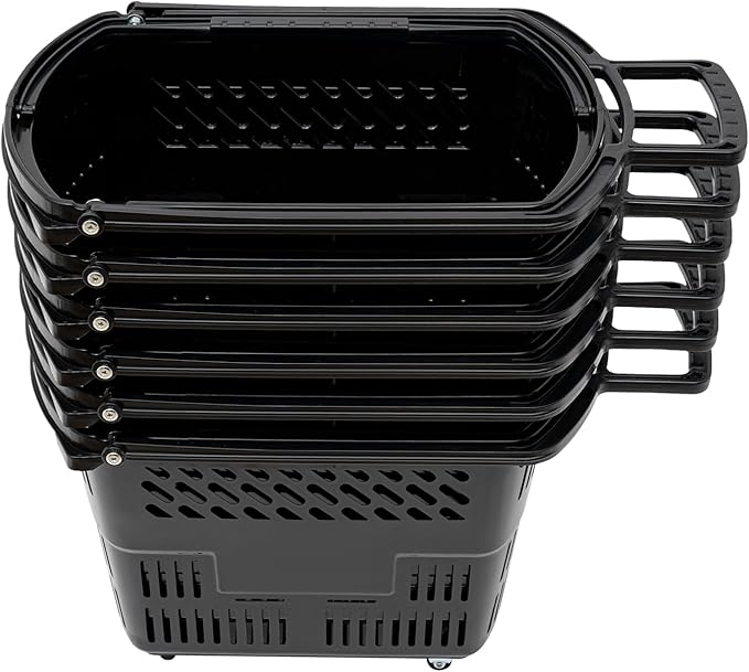 Shopping Carts with Handles, 6Pcs 35L Plastic Rolling Shopping Basket with Wheels, Portable Grocery Basket Portable Baskets Set for Bookstores, Supermarkets, Ktvs and Retail Stores Etc