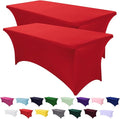 SEPARO 2 Pack 4 Ft Red Table Cover Fitted Rectangular Tablecloth Stretchable Fabric Table Cloth 4 ft Wrinkle-Free for Party Tradeshows Banquet Weddings Cocktail