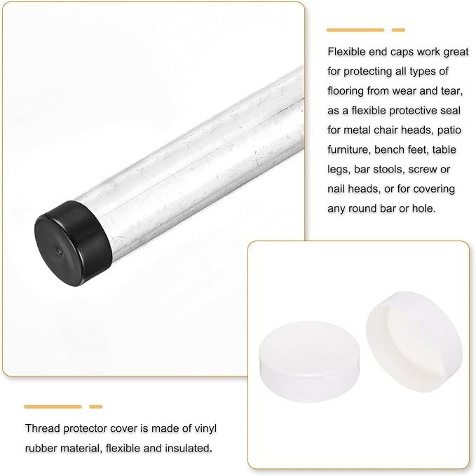 uxcell 4pcs Rubber End Caps 170mm(6.7 Inch) ID Vinyl Round End Cap Cover Screw Thread Protectors White, 50mm Height
