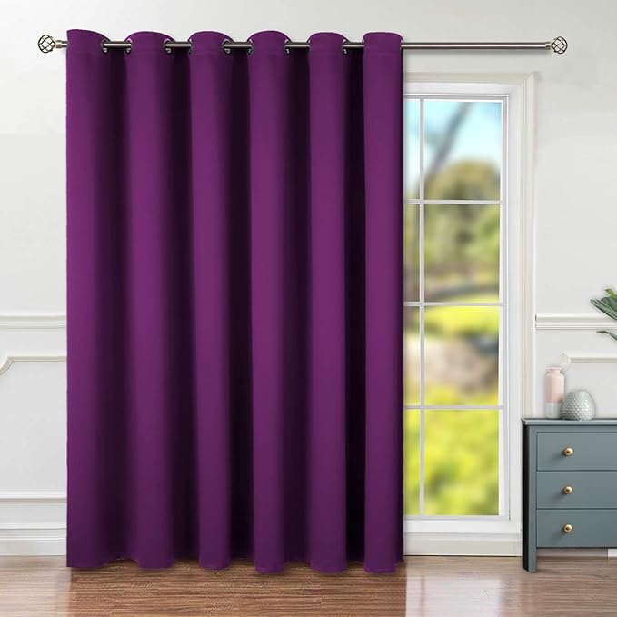 BGment Purple Sliding Door Curtain 96 Inch Long - Wide Room Darkening Room Divider Curtain for Bedroom Privacy Themral Insulated Grommet Room Separator Drape, 1 Panel, 120 X 96