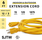 EP 6 Ft Outdoor Extension Cord, 12/3 SJTW Heavy Duty Extension Cable with 3 Prong Grounded Plug, 15 AMP Power Cord for Lawn, Garden, Appliances, Yellow