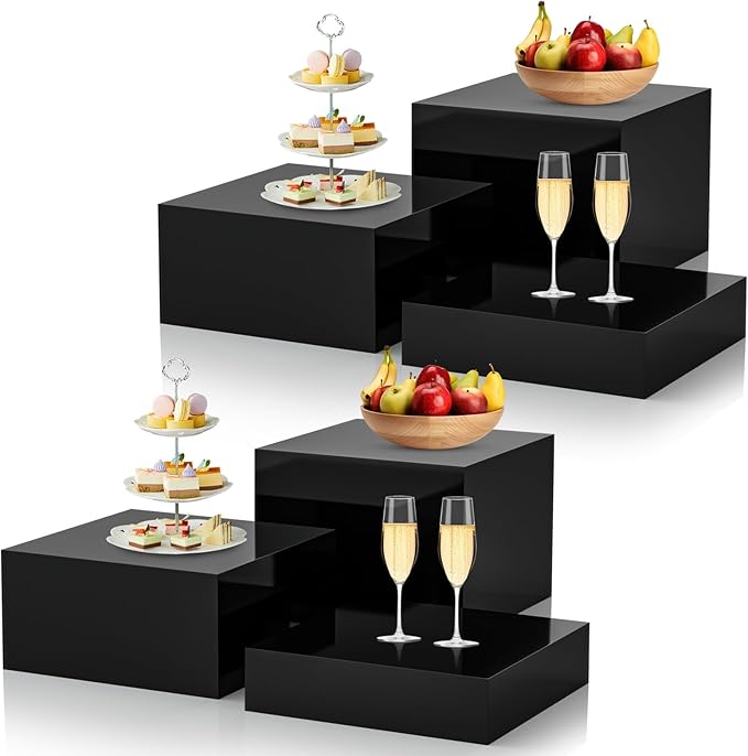 6Pcs Black Buffet Risers Acrylic Boxes Display Risers Food Risers for Buffet Table Display Riser for Platter Parties Weddings Catering Dessert Collectibles Figures Show ( 6''x7''x8'')
