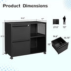 MIIIKO 2 Drawer File Cabinet on Wheels, Metal Filing Cabinets with Shelf, Home Office Mobile File Cabinet with Lock, Printer Stand Storage A4, Letter Size File Folders