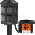 TiFFCOFiO Outdoor Power Strip Weatherproof, 25 FT Extension Cord with Stake, 6 Grounded Outlets for Christmas Yard Decorations and Inflatables, 15A/1875W, ETL Listed