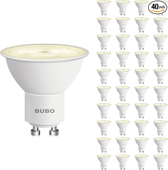 BUBO GU10 LED Bulb 6W Equivalent 50W, 2700K Soft White 650 Lumens, Non-Dimmable GU10 Bulb Replacement for Track Lighting, MR16 LED Bulb for Kitchen, Range Hood, Living Room, Bedroom, 40 Pack