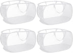 4 Pack Collapsible Laundry Baskets, Foldable Laundry Basket with Pocket, Durable Pop Up Hampers, Reinforced Handles Dirty Clothes Hamper for Laundry, Bedroom, Bathroom, Dorm, Travel or Camping White