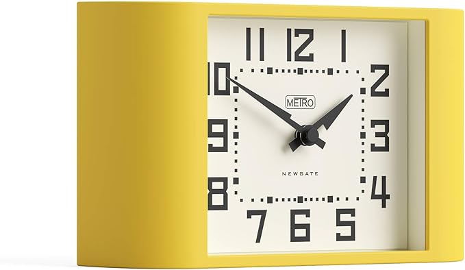 NEWGATE® Mini Metro Desk Clock | Retro Mantel Clock | Citrus Yellow | Mid Century Style for Desk, Table top, Shelf or Bedside