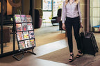 Displays2go Adjustable Literature Floor Stand, 4 Tiers, Fits Brochures and Magazines - Black (2RP12BLKFLR)