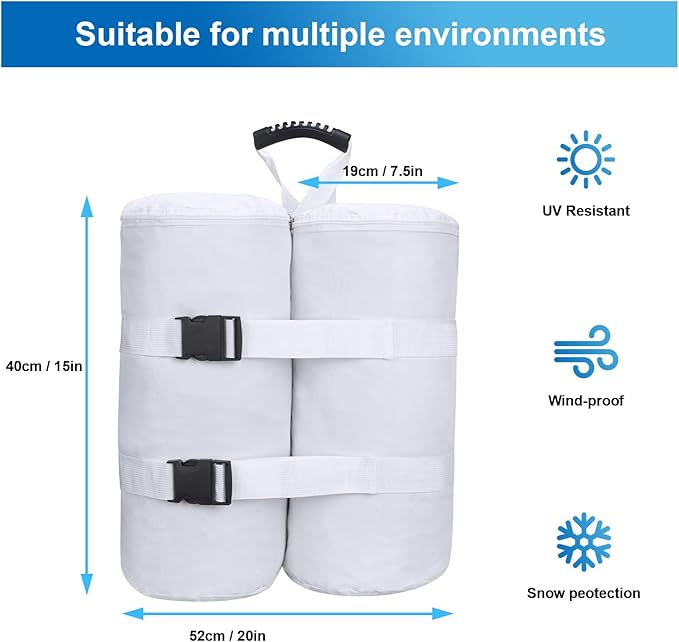 Extra Plus Large Canopy Weights Bag Leg Weight for Pop up Canopy Tent Gazebo Patio Instant Outdoor Sun Shelter,320LBS Tent Weight Sand Bags (4Pack White)