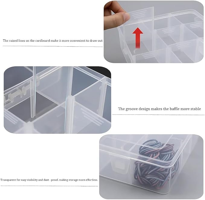 3pcs Clear Storage Small Parts Organizer Box Storage Bin With Dividers Multi Compartment for Beads Art DIY Tackle Box Organizer (CM-15 compartments)