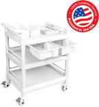 Medical Mobile Trolley Cart 3 Tier 500 Lbs Spacious Beauty Salon Rolling Trolley with Dirt Buckets Drawers 360°Rotate Wheels Heavy Duty Medical Utility Cart for Hospital Dental Clinic