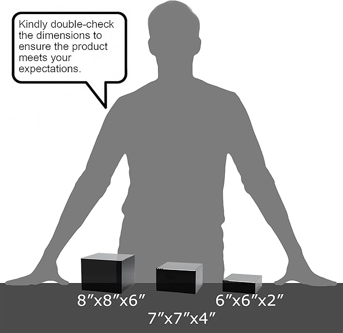 Red Co. Set of 3 Glossy Black / Clear Top Acrylic Cube Display Nesting Risers with Hollow Bottoms