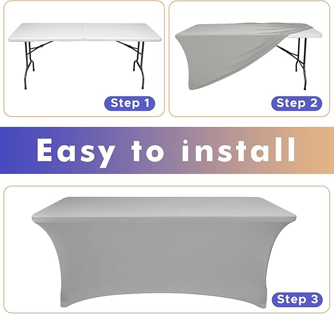 Nasitos 2 Pack Spandex 4 ft Table Cloth-Open Back Stretch Grey Fitted Tablecloth Rectangle Tables, Washable and Wrinkle Resistant Table Covers for Parties, Wedding, Banquet, Trade Show