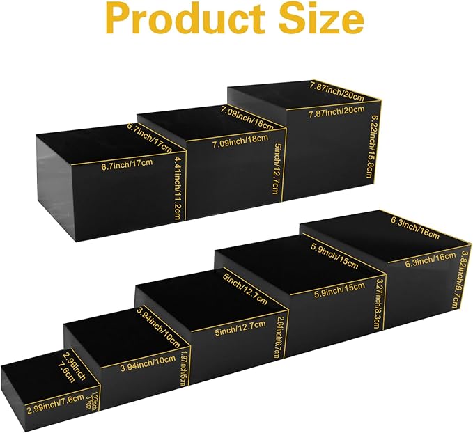 8 Pack Acrylic Risers for Display - Nesting Cubes Hollow Bottoms Stand - Black