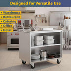 21" x 33" Stainless Steel Utility Cart with Enclosed Base and Open Front - 3 Shelf Heavy-Duty Commercial Service Cart - NSF Prep & Work Table for Kitchen, Catering, Restaurant