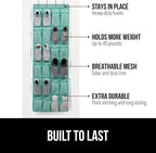 GORILLA GRIP Over the Door Shoe Organizer, 24 Large Breathable Mesh Pockets, Space Saving Hanging Storage Holder, Closet Rack Hanger Holds Up to 40 lbs, Hangs on Closets, Shoes, Accessories, Turquoise