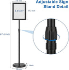 Adjustable Sign Holder Stand 8.5x11 inch,Pedestal Floor Signage Standing Holder with Heavy Duty Base, Aluminum Snap Open Frame Display for Business Restaurant, Mall,Schools-2 Pack