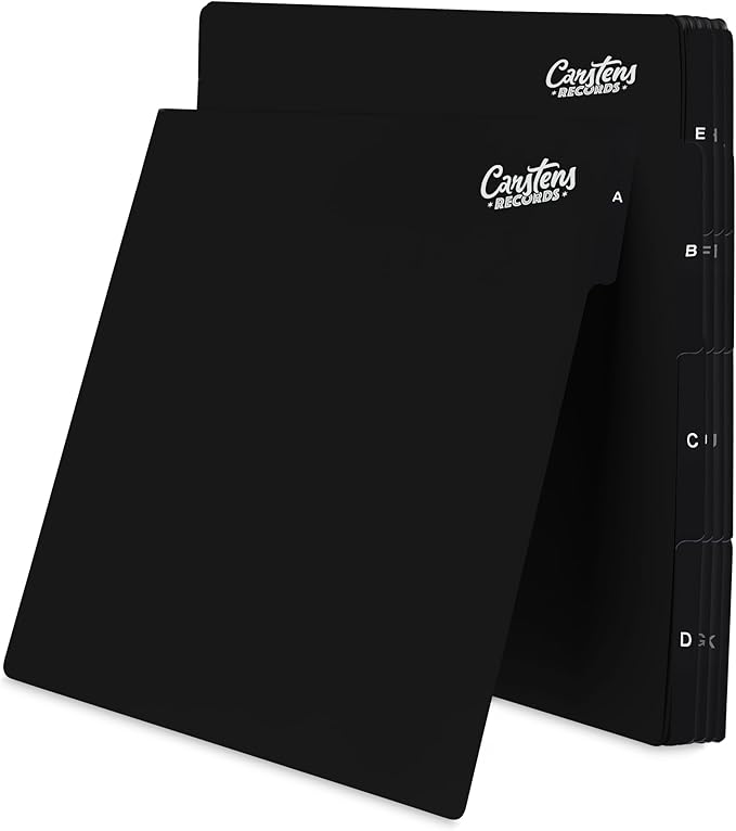 Carstens Records Heavy Duty Vinyl Album Dividers | 12" LP Separators with Tabs | Made in The USA | Music Organizer Tabs for Collectors (Black, Double-Sided, A-Z Vertical Tabs, 26 Tab Set)