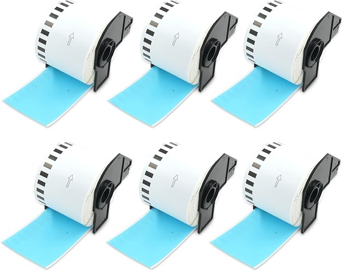 BETCKEY - Continuous Length Labels Replacement for Brother DK-2205 (2.4 in x 100 ft), Compatible with Brother QL Label Printers [6 Rolls/Continuous Labels, Light Blue]